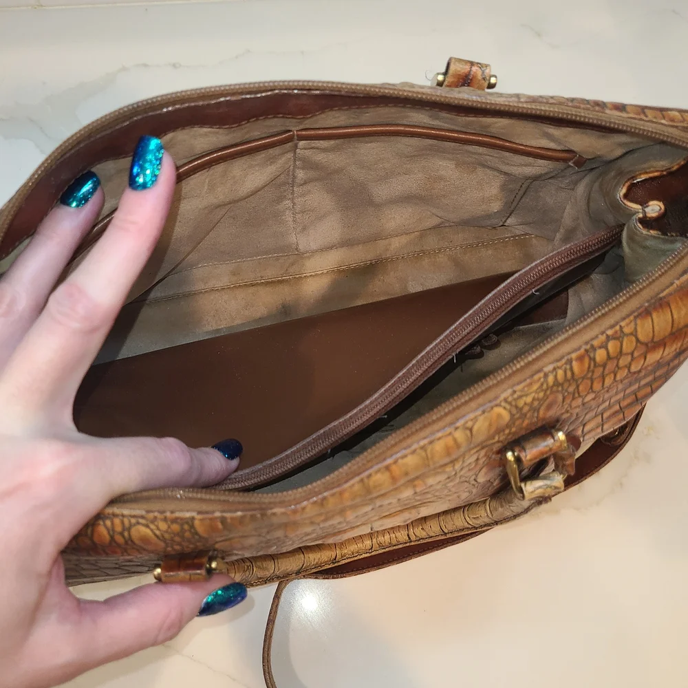 Brahmin Vintage Toasted Almond Melbourne Stacey Boston Satchel Shoulder Bag